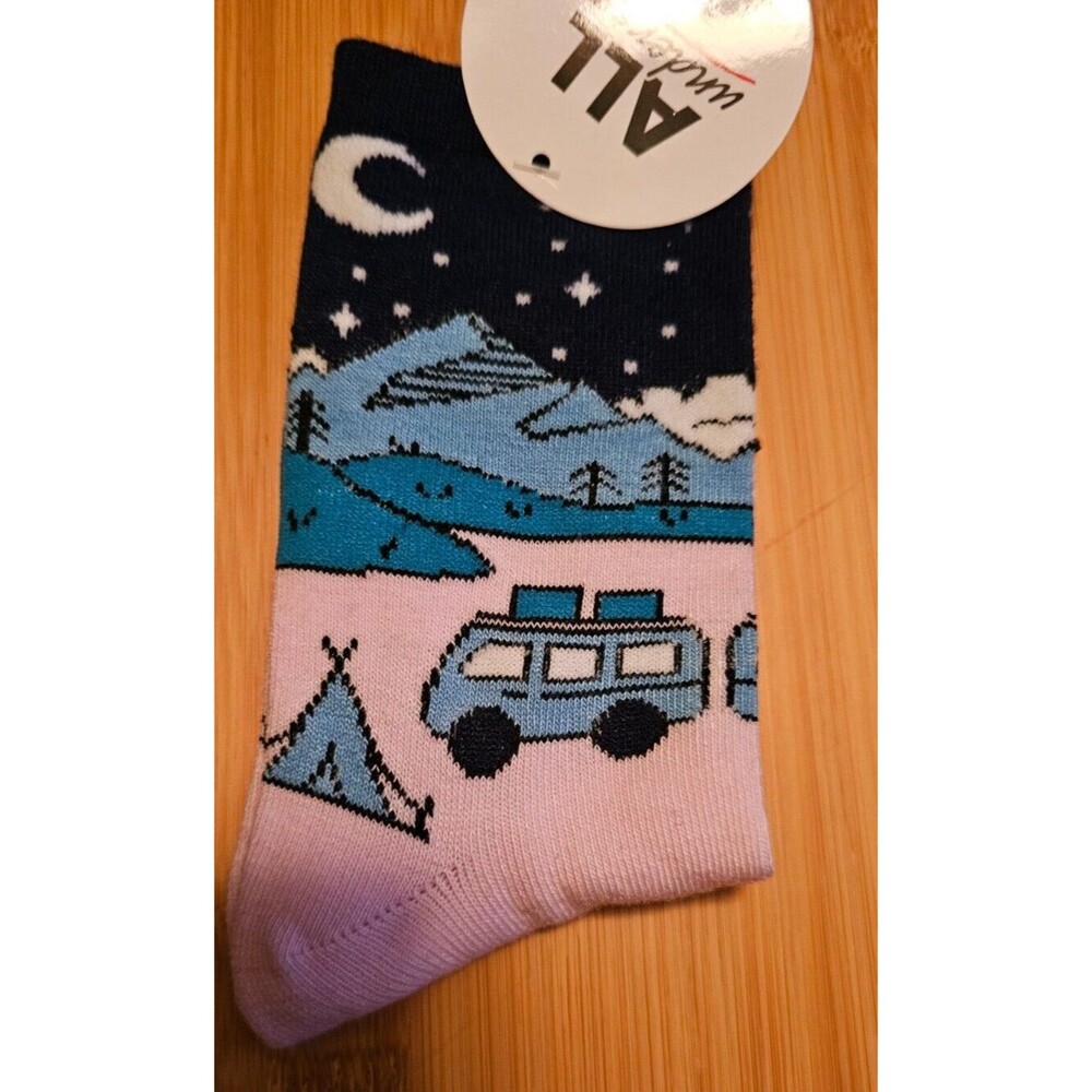 Camping Socks Pink Blue Trailer Tent Van Moon Mountain Travel Vanlife RV NEW